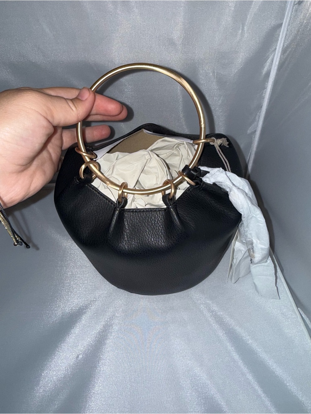 A New Day Black Mini Bucket Bag with Gold Ring Handle - Picture 3 of 5